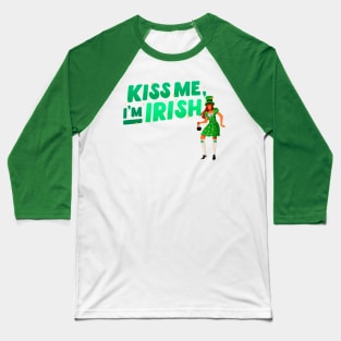 Kiss me I'm Irish Woman in Irish costume with Pot of Gold Baseball T-Shirt